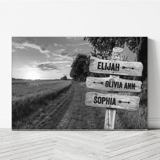 Customizable Wood Signs Set | Personalized Rustic Decor with Country Road and Wheat Field Background