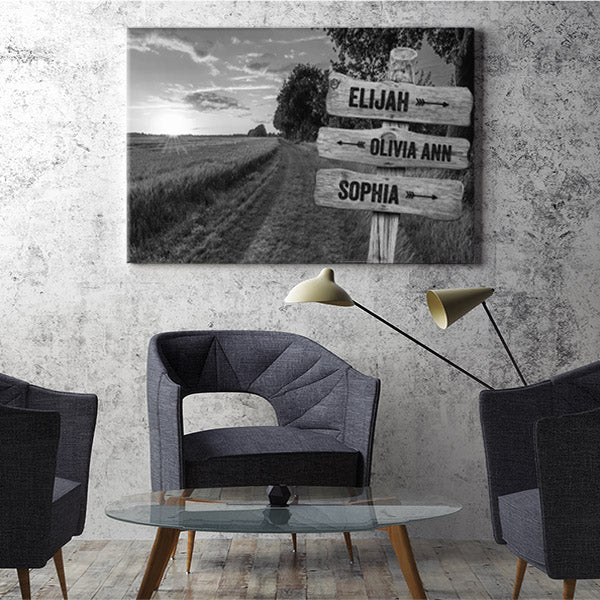 Customizable Family Wood Street Signs - Wheat Field and Country Road