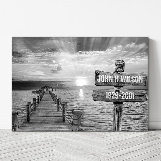 Black and white memorial artwork for funeral  or memorial service - in memory gift for lost husband - ocean art - sunset life celebration canvas black and white
