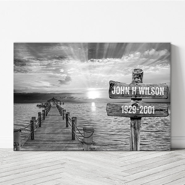 Black and white memorial artwork for funeral  or memorial service - in memory gift for lost husband - ocean art - sunset life celebration canvas black and white