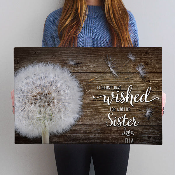 couldn't have wished for a better sister personalized dandelion wall art gift for sister