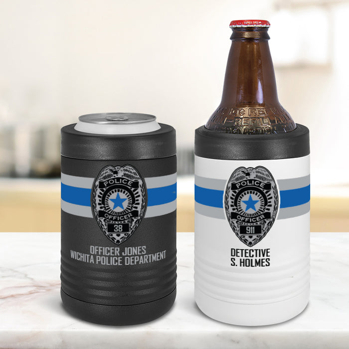 Custom Police Badge Can Cooler - Personalized Text Beverage Holder for Law Enforcement