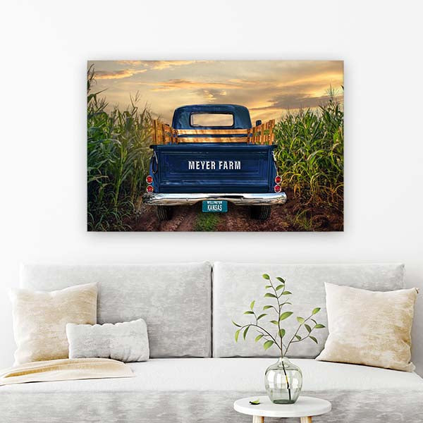 Rustic Muddy Corn Field Vintage Truck Canvas Print | Country Wall