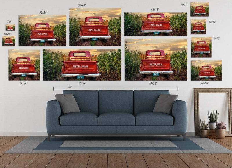 Muddy Corn Field Farm Road Vintage Red Truck Wall Decor Art Print