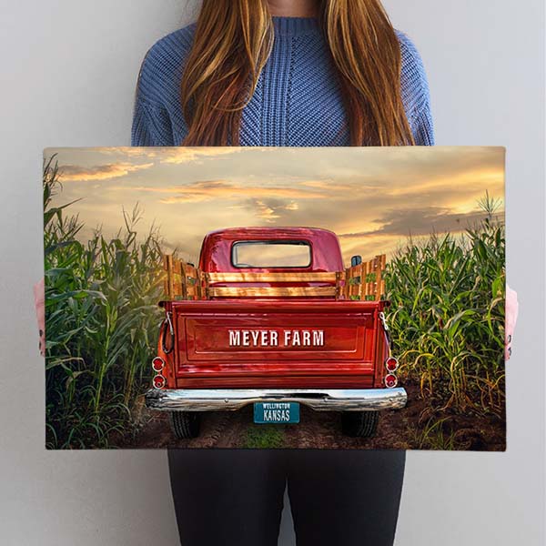 Muddy Corn Field Farm Road Vintage Red Truck Wall Decor Art Print