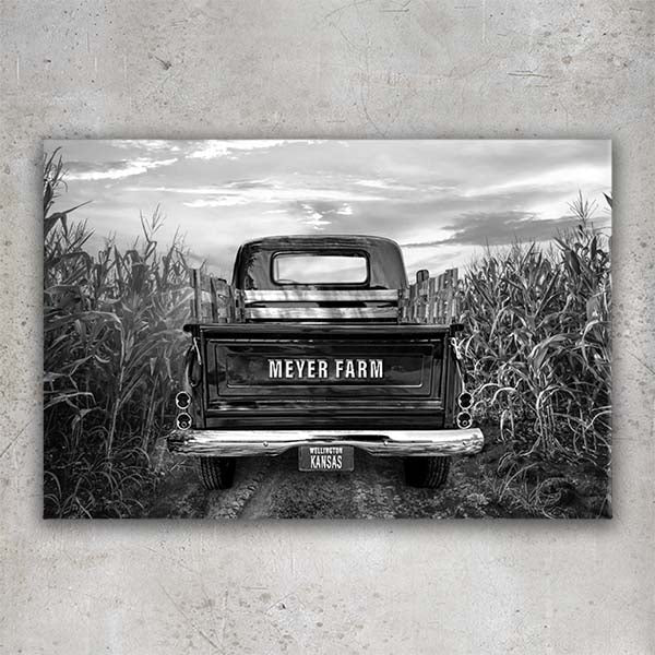 Muddy Corn Field Farm Road Vintage Red Truck Wall Decor Art Print