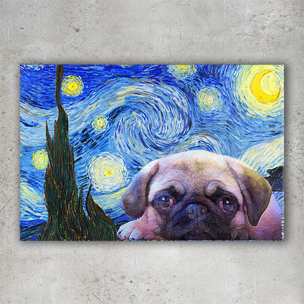 Custom Pet Portrait in Van Gogh's Starry Night Painting - Personalized Canvas Wall Art