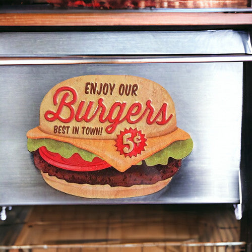 retro old fashioned kitchen decor 5 cent hamburger magnet