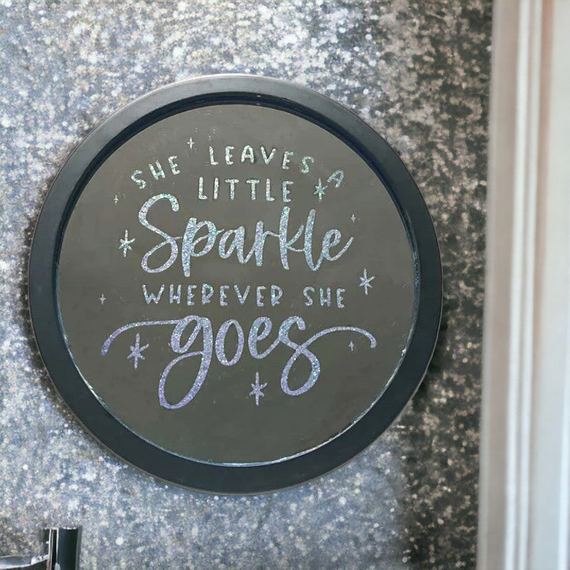 she leaves a little sparkle glitter mirror in frame