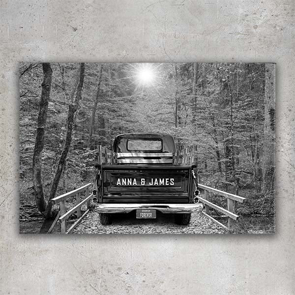 Custom Vintage Truck Wall Art Personalized Canvas Home Decor with Couple's Names