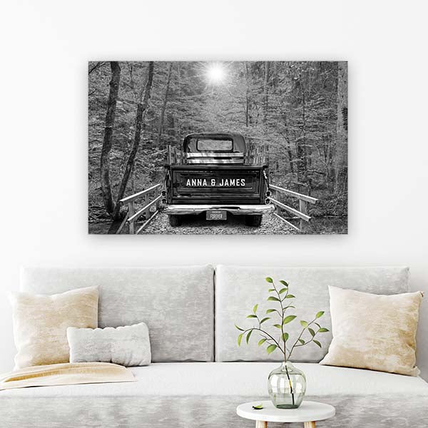 Custom Vintage Truck Wall Art Personalized Canvas Home Decor with Couple's Names