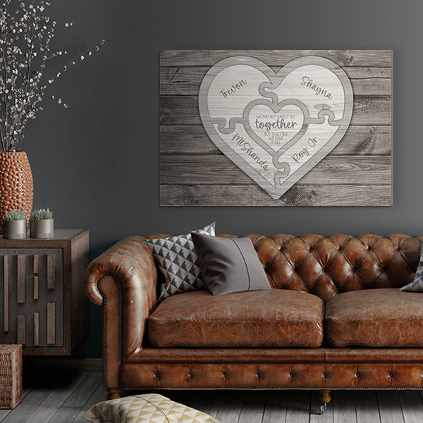 Personalized Family Love Name Wood Heart Puzzle - Canvas Wall Art