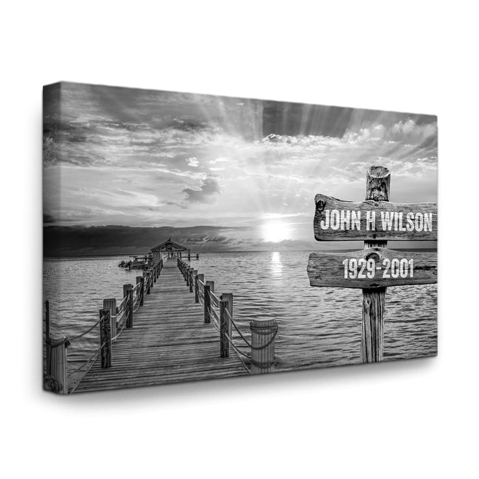 Personalized Family Name Sign Wall Art - Ocean Dock at Sunset Canvas