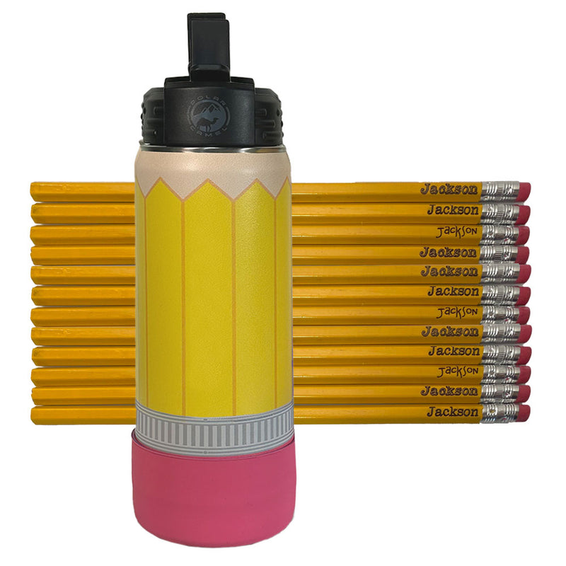 Pencil Kids Water Bottle Personalized Tumbler With Premium Silicone Boot