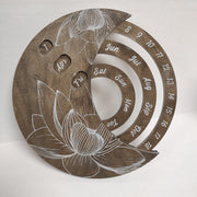 Wooden Moon Calendar Dates Months Weeks Lotus Stained Wood Turns