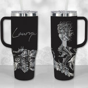 Beautiful personalized mermaid seashell 40 oz tumbler with handle - full wrap design - custom name or monogram