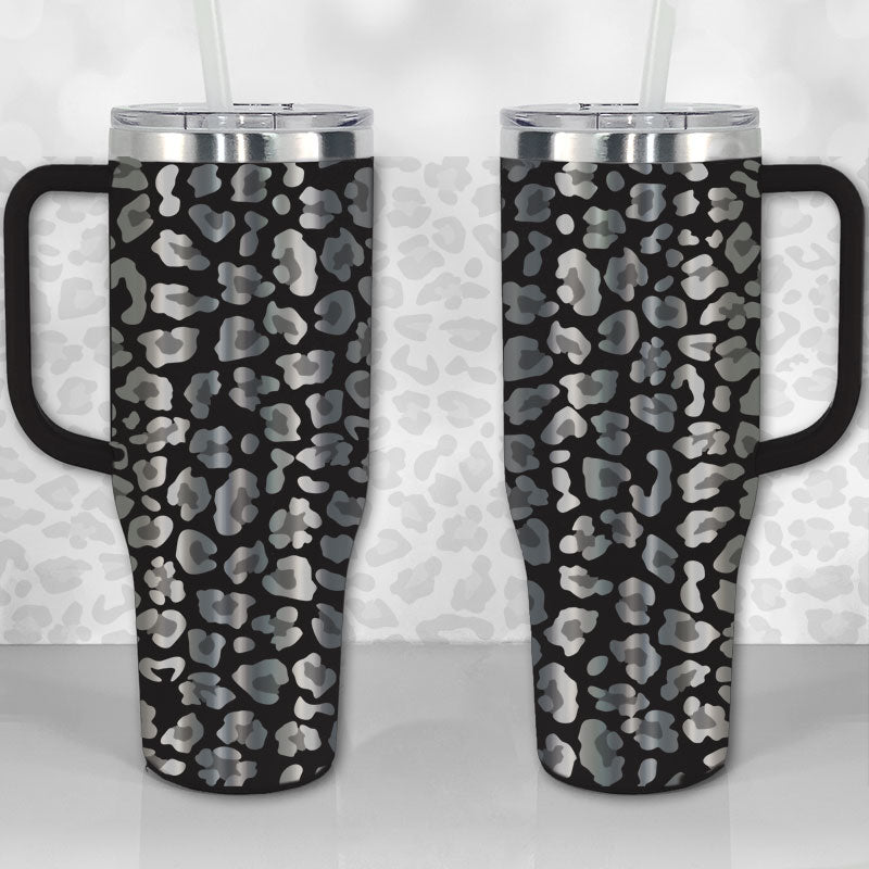 40 oz Tumbler with Handle - Laser Engraved Leopard Print Design