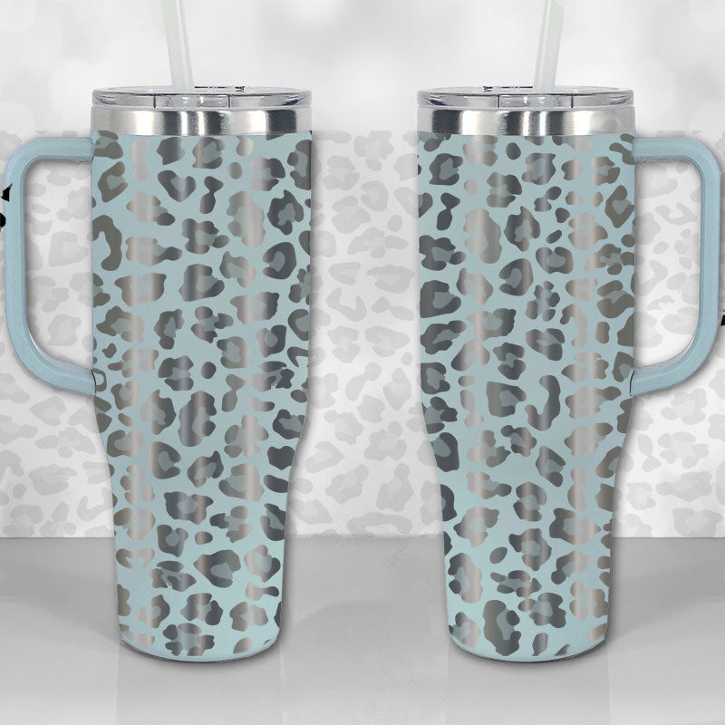 40 oz Tumbler with Handle - Laser Engraved Leopard Print Design