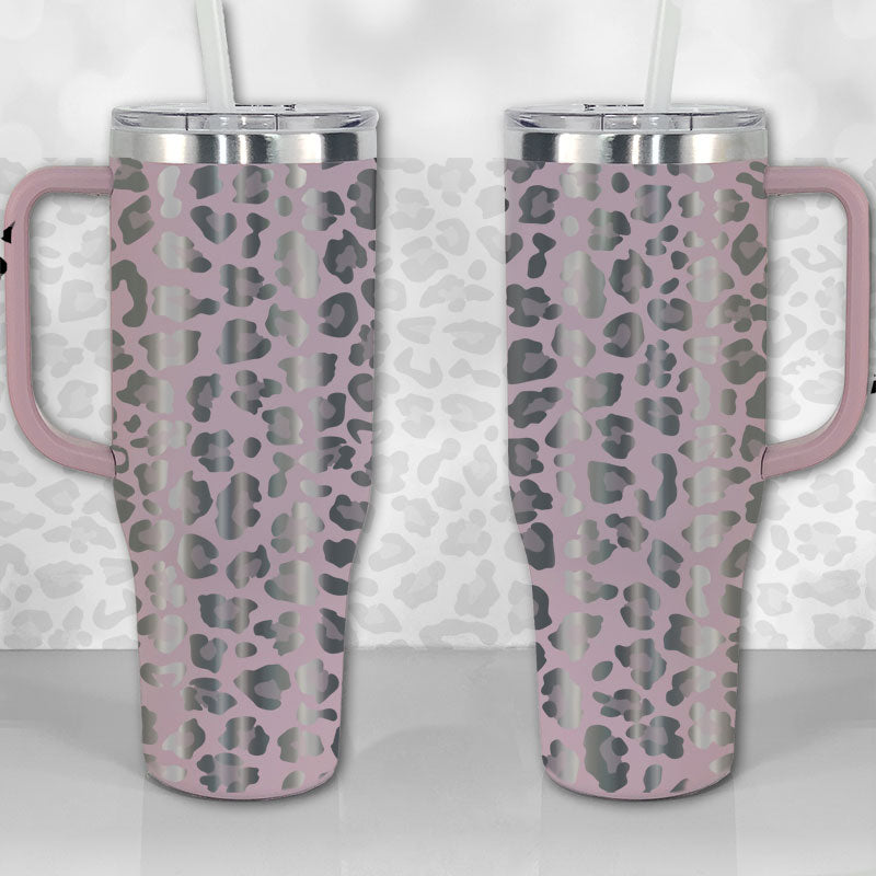 40 oz Tumbler with Handle - Laser Engraved Leopard Print Design