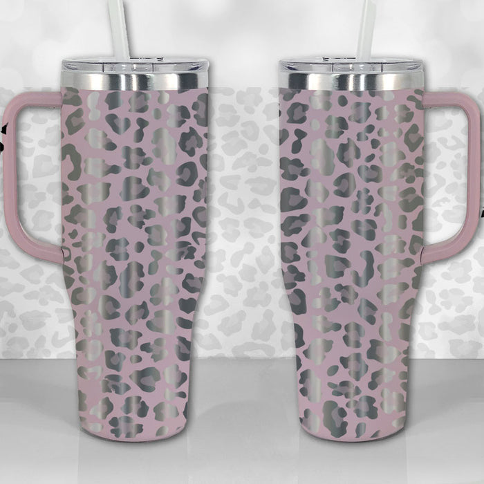 Hot Pink Metallic Leopard Tumbler Cup with Handle