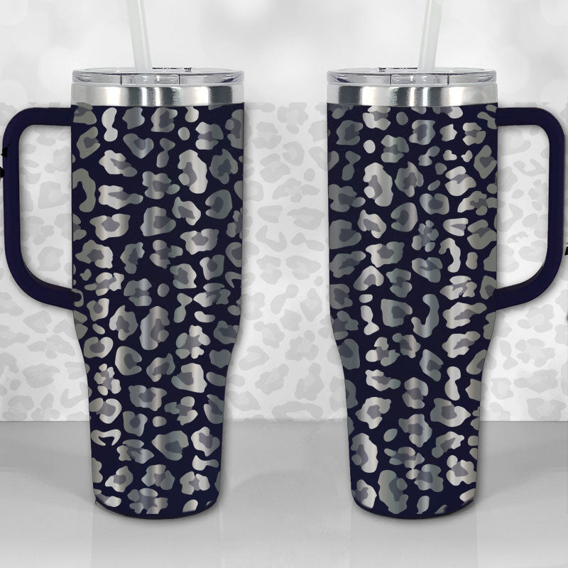 40 oz Tumbler with Handle - Laser Engraved Leopard Print Design