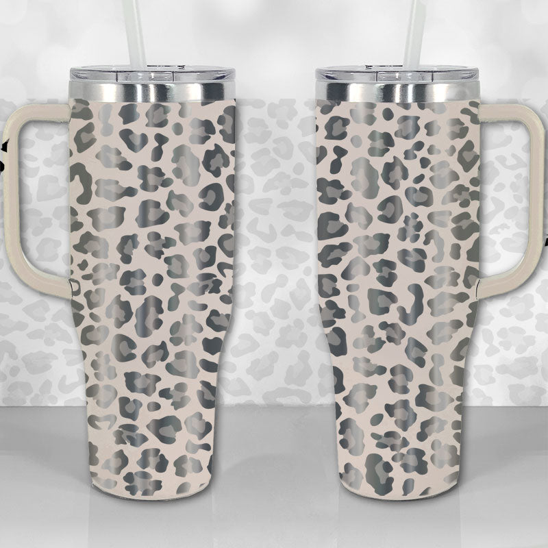 40 oz Tumbler with Handle - Laser Engraved Leopard Print Design