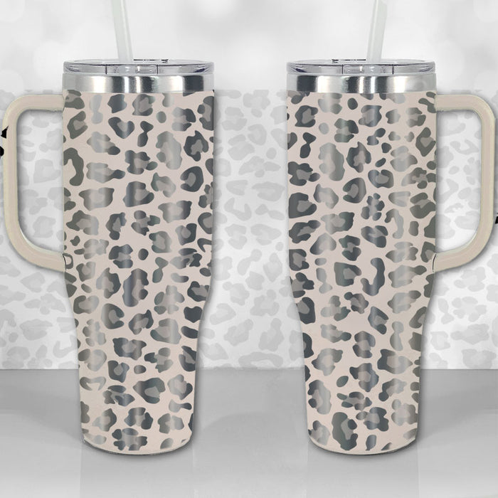 40 oz Tumbler Cup Metallic Leopard White