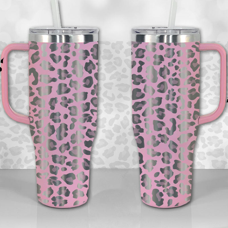 40 oz Tumbler with Handle - Laser Engraved Leopard Print Design