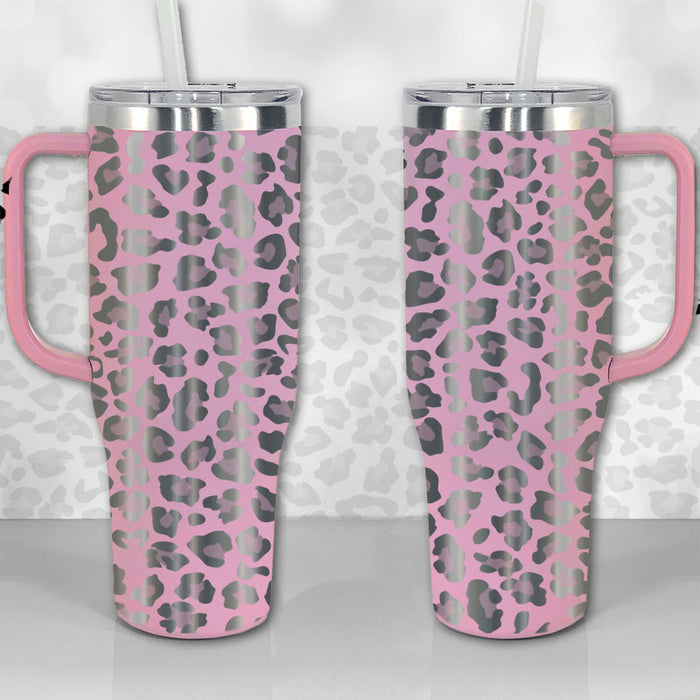 40oz tumbler cup with handle cheetah insulated stainless steel