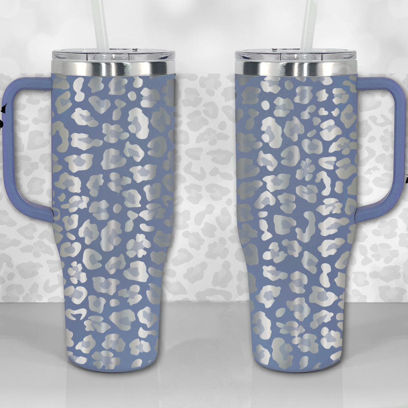 40 oz Tumbler with Handle - Laser Engraved Leopard Print Design
