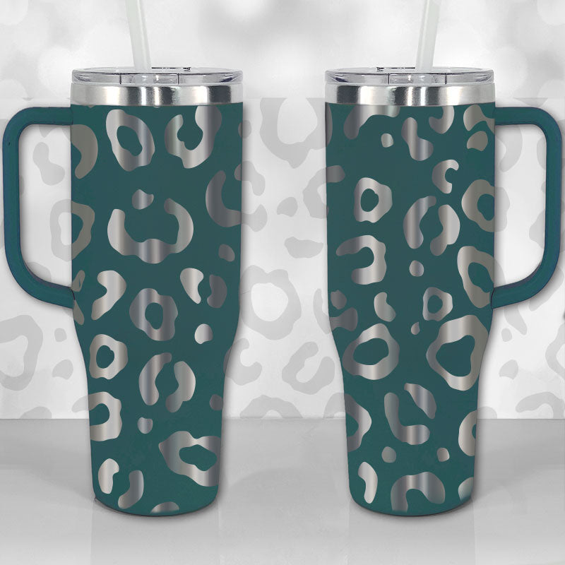 40 oz Tumbler with Handle - Laser Engraved Leopard Print Design