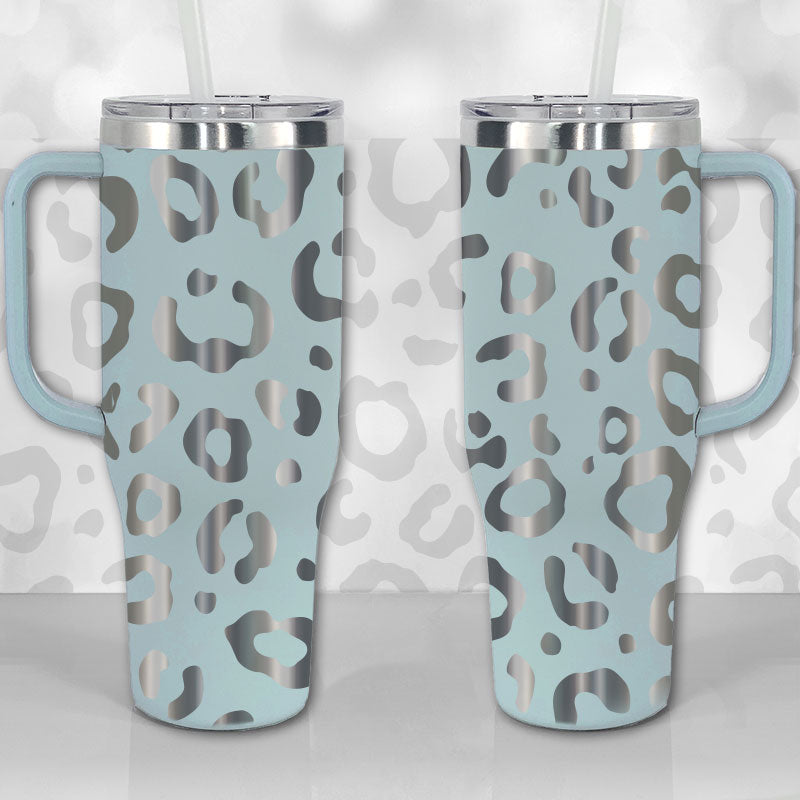 40 oz Tumbler with Handle - Laser Engraved Leopard Print Design