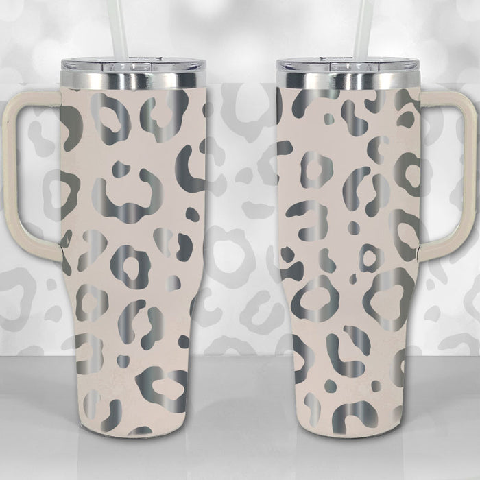 40 oz Quencher Style Tumbler with handle Cream Leopard