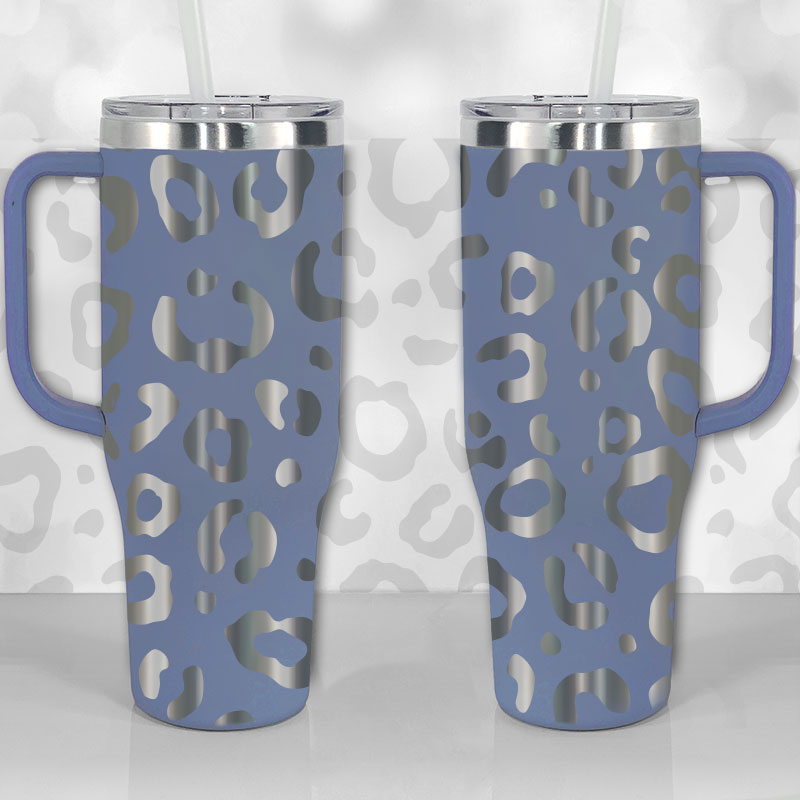 40 oz Tumbler with Handle - Laser Engraved Leopard Print Design