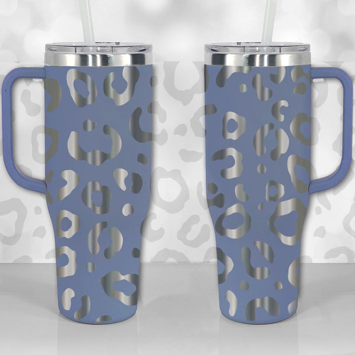 Personalized 40 oz Tumbler with Handle - Leopard Print Monogram or Name