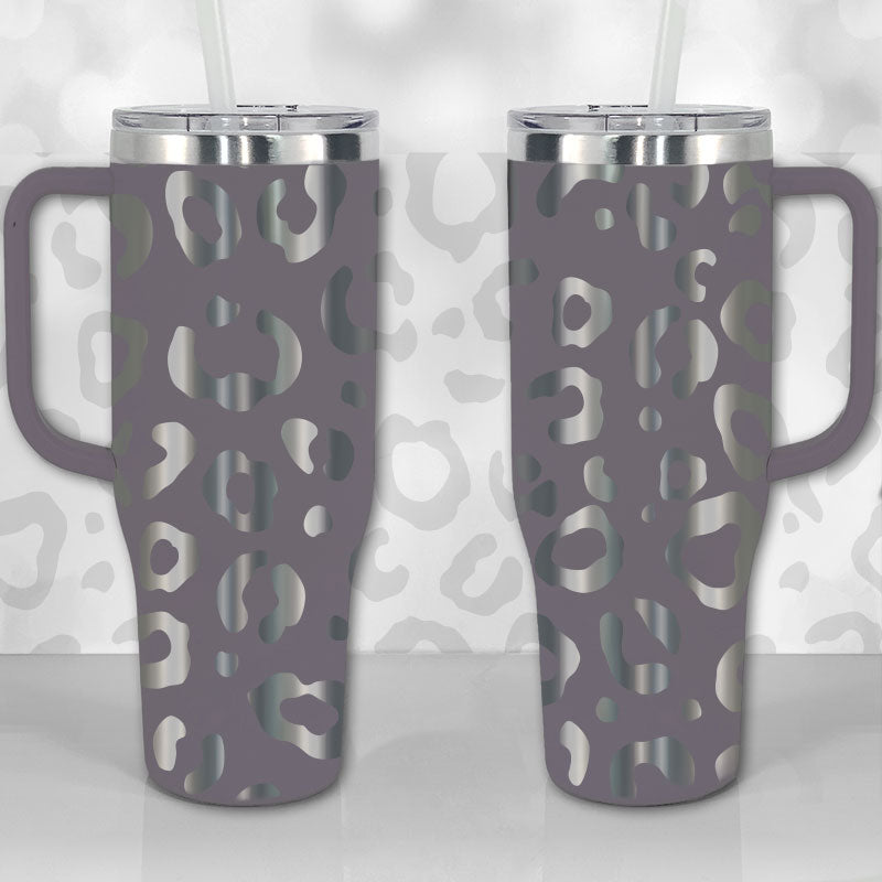 40 oz Tumbler with Handle - Laser Engraved Leopard Print Design