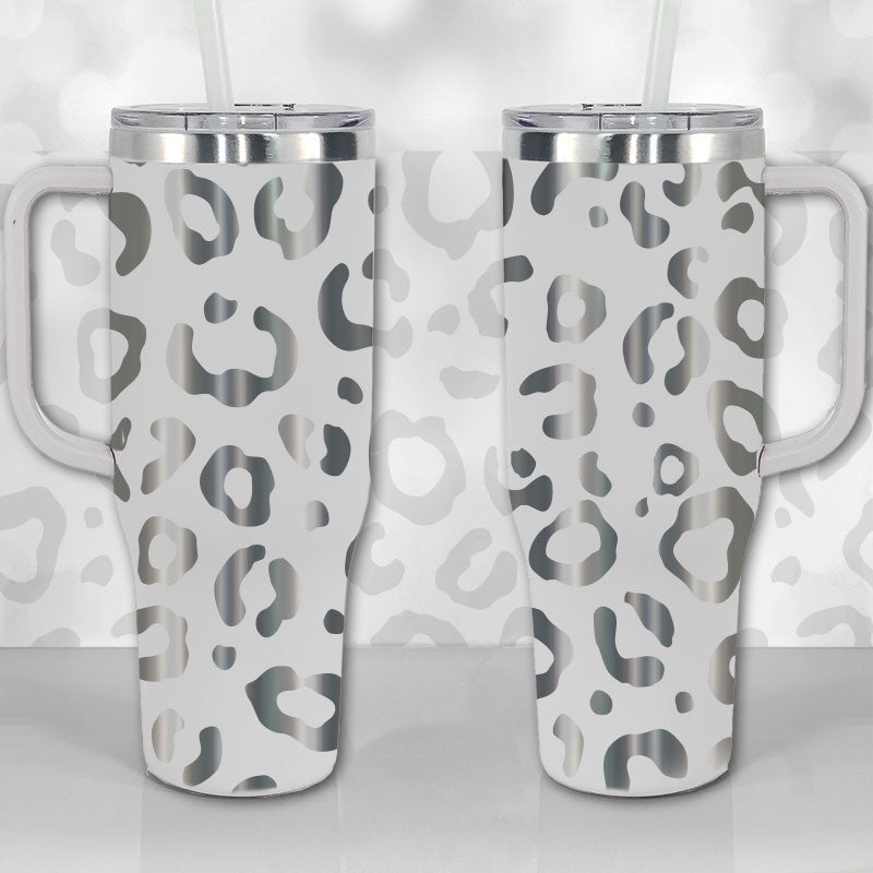 40 oz Tumbler with Handle - Laser Engraved Leopard Print Design