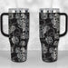 Sugar skulls, barbed wire, and roses full wrap tumbler design - 40 oz travel tumbler with handle - thirst quencher - laser engraved insulated stainless steel