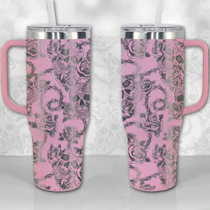 40oz Flower & Skull Pattern Tumbler With Handle And Straw Lid, Suitable For  Outdoor Travel&Camping, Christmas Gift in 2023