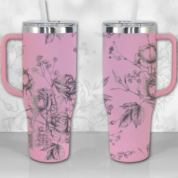40 oz Tumbler with Handle - Wild Roses and Flowers Line Art Pattern —  Wichita Gift Company