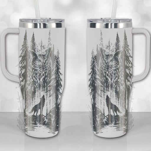 40 oz Tumbler with Handle - Lone Wolf and Great Horned Owl — Wichita Gift  Company