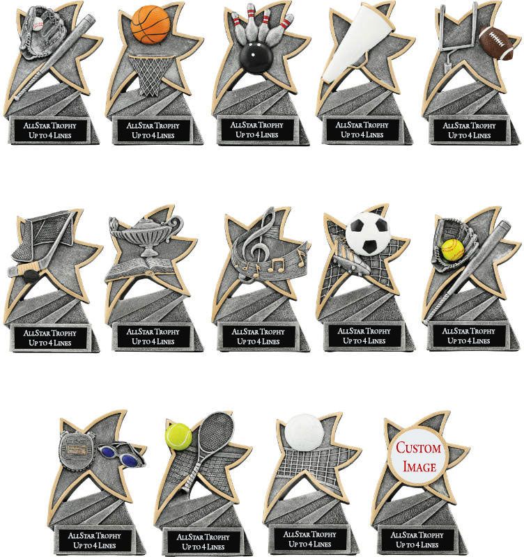 All-Star Silver Resin Sports and Academic Trophies - 5 1/2"