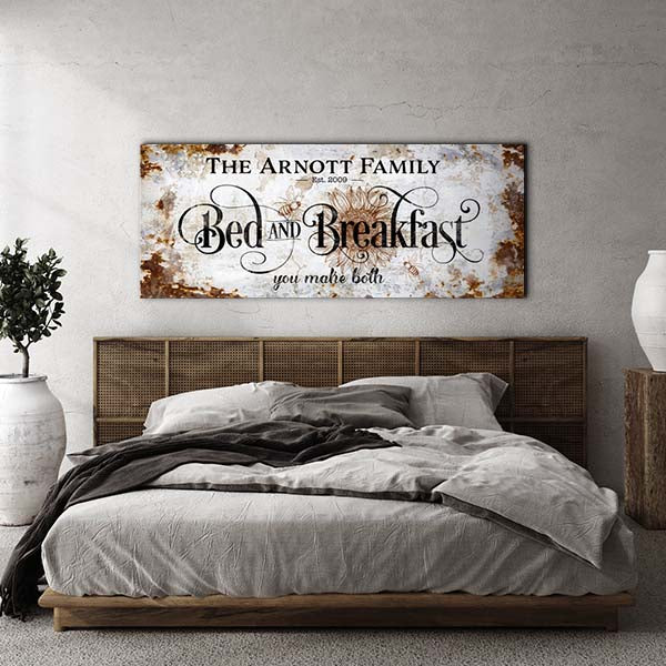 Oversized Personalized Rustic Bee & Sunflower Bed and Breakfast Canvas Wall Art