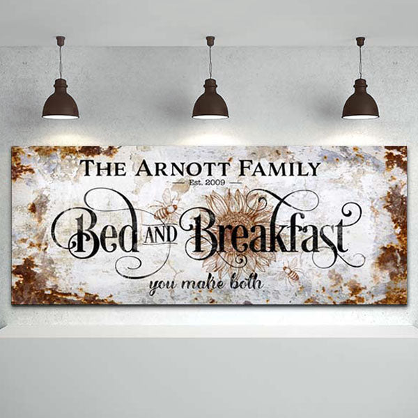 Oversized Personalized Rustic Bee & Sunflower Bed and Breakfast Canvas Wall Art