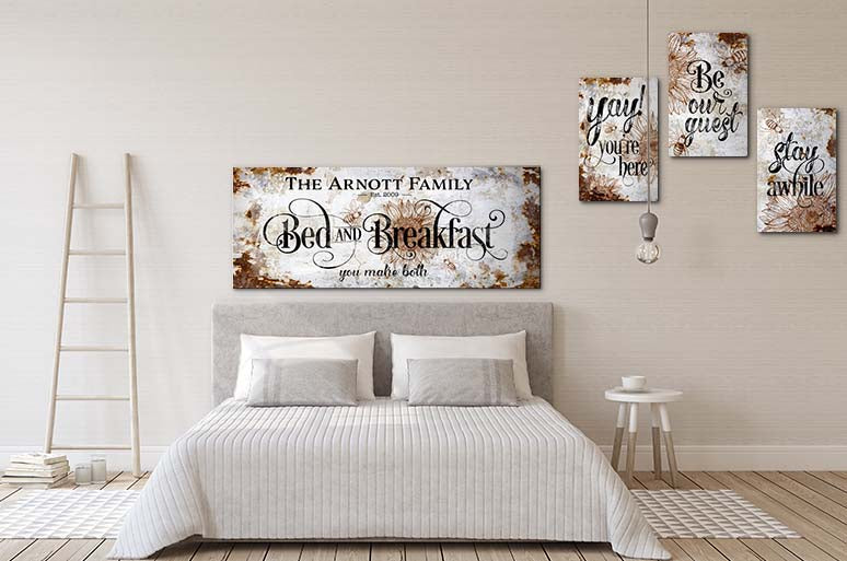 Oversized Personalized Rustic Bee & Sunflower Bed and Breakfast Canvas Wall Art