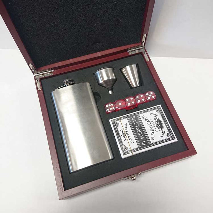 Engraved Rosewood Poker Set with Flask