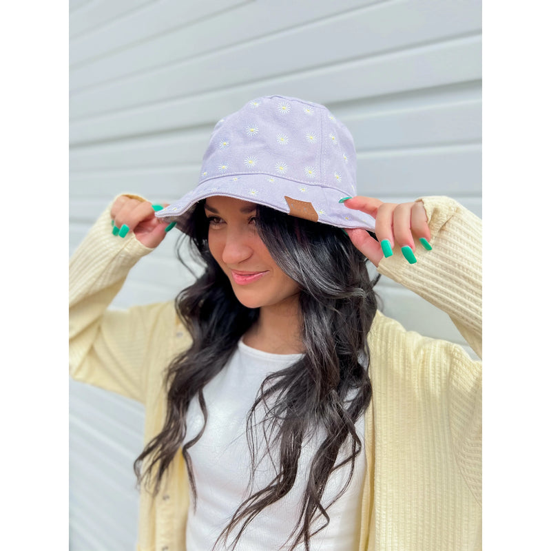 Embroidered Daisy Cotton C.C Beanie Bucket Hat