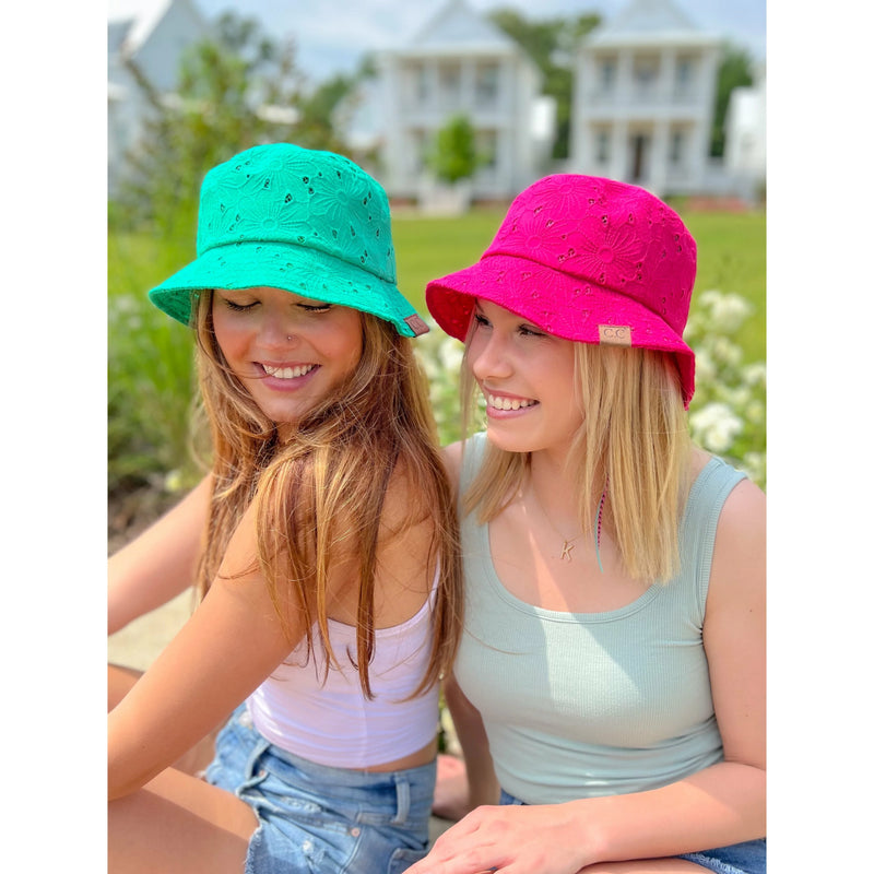 Embroidered Floral Cotton Eyelet C.C Beanie Bucker Hat