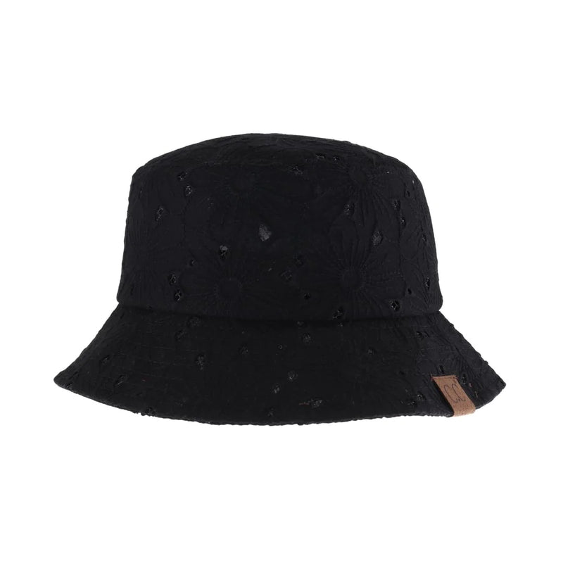 Embroidered Floral Cotton Eyelet C.C Beanie Bucker Hat
