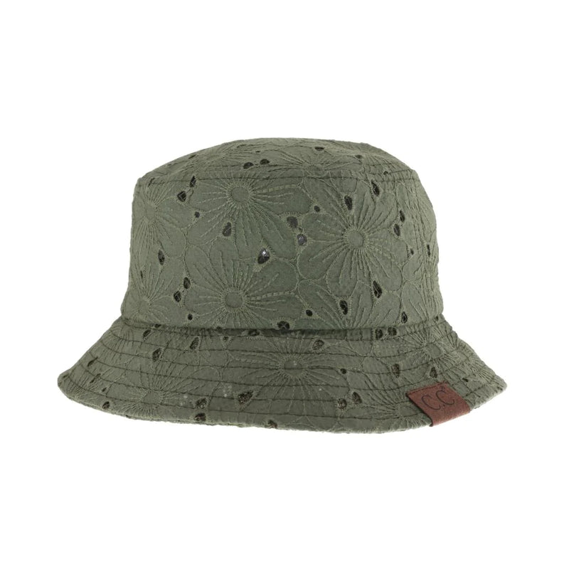 Embroidered Floral Cotton Eyelet C.C Beanie Bucker Hat